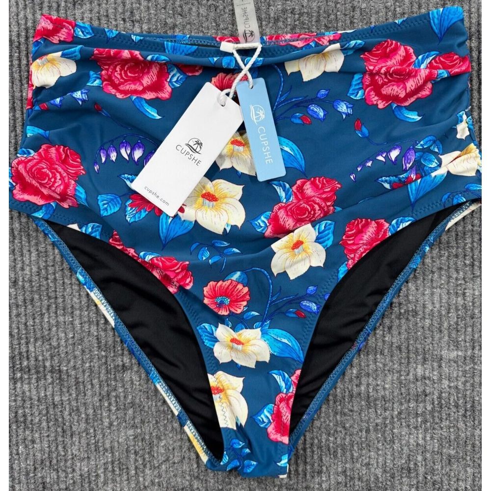 Cupshe Bikini Bottom Women's Large Blue Floral High Waisted New